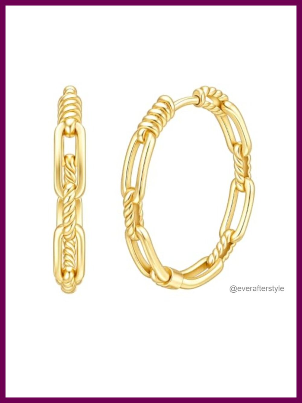 14K Gold Plated Hoop Earrings for Women Chain Link Twisted Rope Hinged